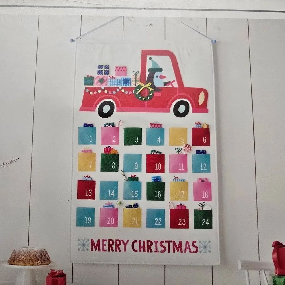 40" Oversized Fabric Penguin in Truck Hanging Christmas Advent Calendar